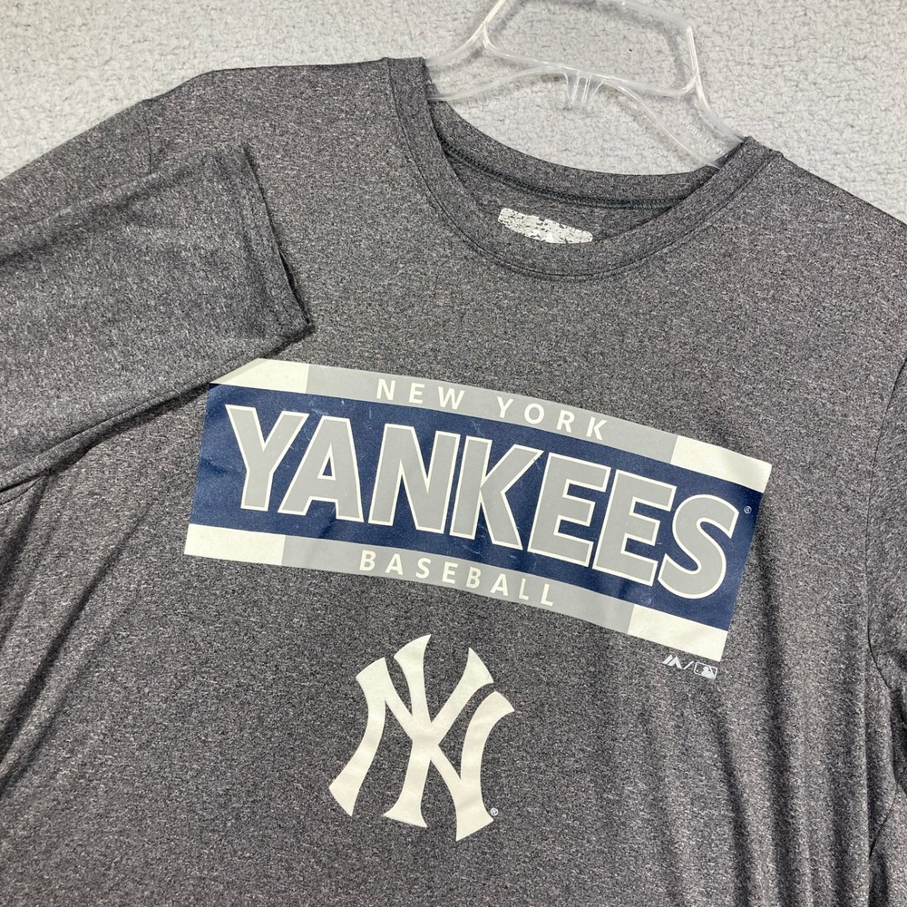 New York Yankees Shirt Mens Large Grey Long Sleeve MLB Graphic Performance